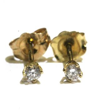 14k Yellow Gold.  08ct Si2 H Round Diamond Stud Earrings Estate Vintage