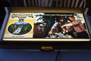 Vintage Olympia Beer Lighted Sign Large Lumberjack & Waterfall 30 " X 14 "