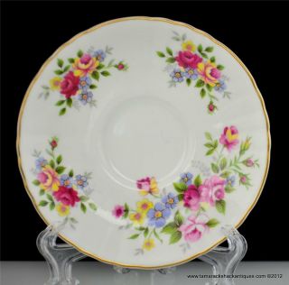 Royal Grafton Fine Bone China Footed Cup & Saucer Pink Yellow Blue Flowers VTG 2