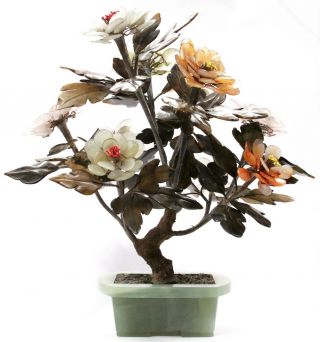 Vintage Chinese Jade Tree Agate Quartz Stone Flowers Bonsai Nephrite China Old 3