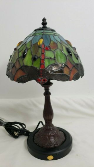 Tiffany Style Stained Glass Dragonfly Table Lamp 14 " Tall