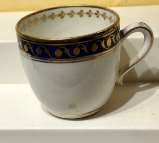 Antique 18th C.  Caughley Salopian Cobalt & Gilt Decorated Porcelain Coffee Cup