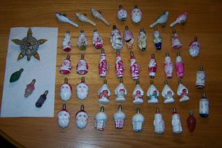 46 Vintage Figural Christmas Light Bulbs Birds Topper Santa Snowman Milk Glass