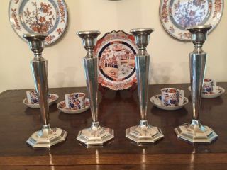 Set Of Four Vintage Gorham Sterling Silver 9 1/2 " Tall Weighted Candlesticks