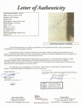 Elvis Presley Signed Cut Autograph with JSA Full Letter LOA/COA 2
