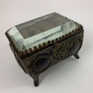 Antique/vintage Victorian Era Jewelry Casket Beveled Glass Top & Satin Lining