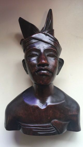 Vintage Detailed Warrior Wood Statue From Indonesia Hand Carved