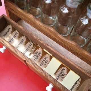 Vintage Oak door Spice rack with bottles 3