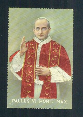 Vintage Romali Zaragoza Made In Spain Embroidered Pope Paul Vi Holy Card