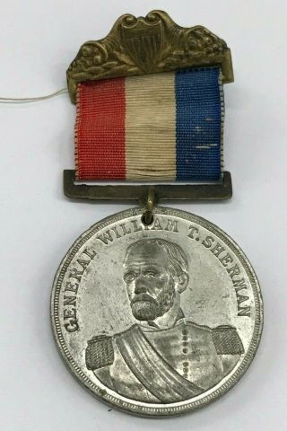 1891 Gen.  W.  T.  Sherman,  Gar Encampment Medal Det Michagan Silver Anniversary