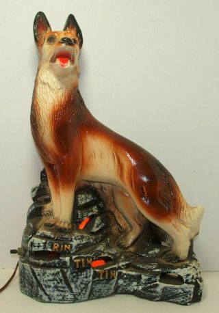 Best Vintage Rin Tin Tin 19 " Chalkware Tv Lamp German Shepherd Dog Great Shape