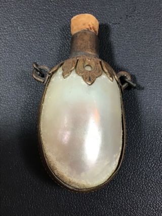 Antique Mother Of Pearl & Brass Scent Bottle Perfume Bottle Snuff Bottle Pendant