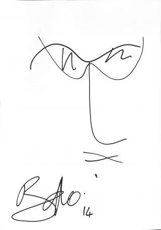 U2 Bono Signed 8.  25x11.  75 Cut Signature W/ Self Portrait Sketch Jsa Bb23209