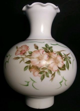 Vintage Milk Glass Oil Electric Lamp Shade Hand Painted Floral 2 - 3/4” Fitter Top