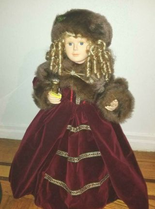 Vintage Christmas Motion Lighted Animated Victorian Caroler Doll 24 1/2 "