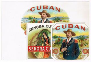 3 Cigar Box Labels Vintage C1910 Senora Cubana Embossed Cuban Bronzed