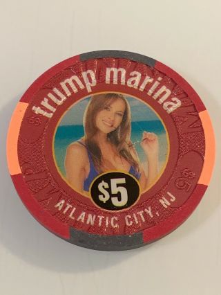 Trump Marina $5 Casino Chip Atlantic City Nj 3.  99