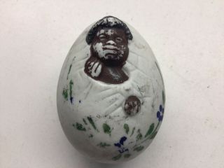 Antique Bisque Porcelain Egg With African American Baby Hatching Out Figure