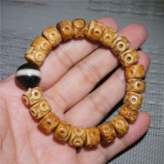 Tibetan Natural Old Yak Bone Buddhism Beads Bracelet Old Agate 1 Line Dzi Beads