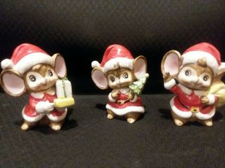 Homco Christmas Mice Set 3 Figurines Vintage Home Interiors 5405 Mouse
