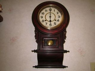 Stunning Antique Cm Regulator 8 Day Chiming Schoolhouse Wall Clock Runs Well