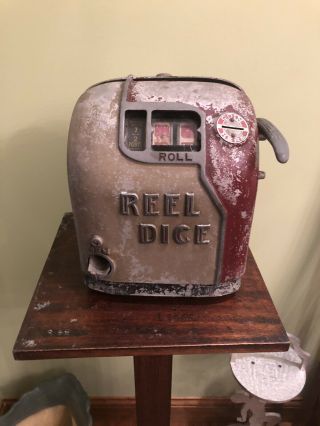 Vintage 1936 Reel Dice Gumball Coin Op Slot Machine Trade Stimulator