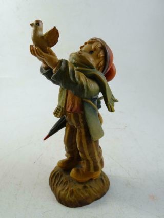 Vintage Anri Hand Carved Wood Italian Italy Figurine Statue Dove Boy 1980 6.  5 " T