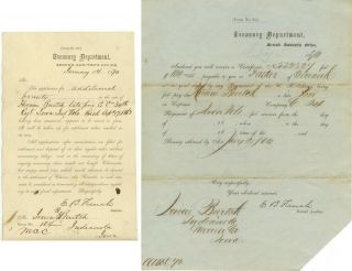 1870 Us Treasury Dept $100 Bounty Hiram Burtch 34th Iowa Died Sept 17,  1863