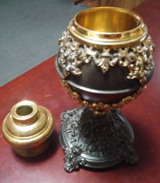 Vintage Ornate 19th C.  Cast Metal & Brass Overlay Oil Kerosene Lamp Look