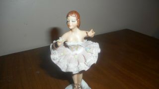 Antique Sandizell Dresden Porcelain Lace Ballerina Figurine Dancer