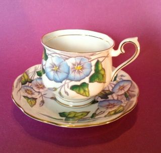 Royal Albert Teacup & Saucer - Fom Flower Of Month Blue Morning Glory - England