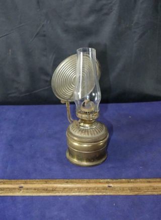 Vintage Miniature Pa Acorn Brass Reflector Kerosene Oil Lamp W/ Glass Chimney