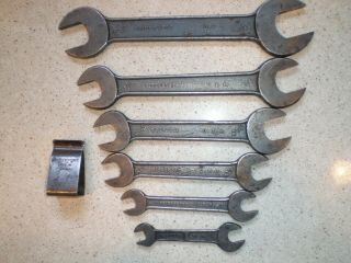 Vintage Bridgeport 6 Piece Open End Wrench Set Sae - Metric With Clip Tool Kit