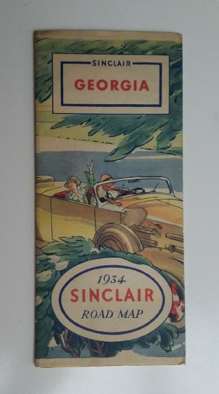 Vintage 1934 Sinclair Georgia Road Map With 5 - Panel Map Of Us