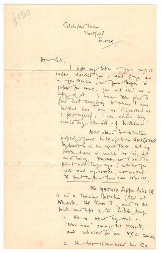 A.  A.  Milne - Autograph Letter Signed - re/ Christopher Robin in the Military 3
