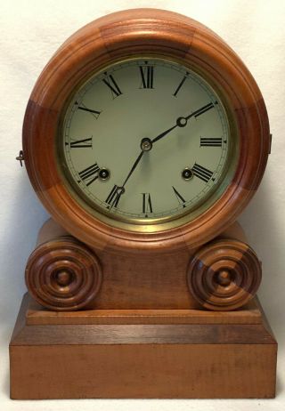 Antique 19th C.  E.  Ingraham Tiger Maple Grecian Or Checkerboard Mantel Clock