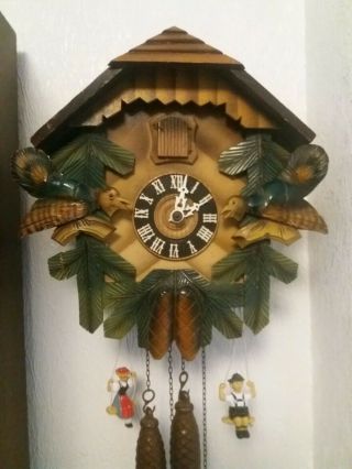 Vintage German Black Forest Cuckoo Clock Double Pendulum Needs Attention