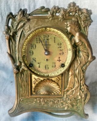 Seth Thomas Key Wind Bronze Mantle Clock W Alarm Art Nouveau