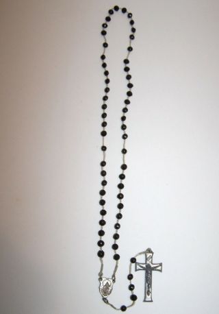 Vintage Antique Black Plastic Bead on String Rope Cord Rosary 17 