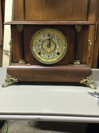 Antique Gilbert 8 Day Time And Strike With Bell On 1/2 Hour As Well Mantle Clock