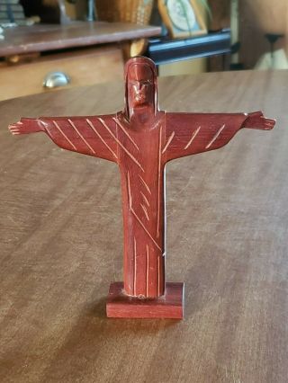 Hand Carved Cherry Wood Christ The Redeemer Statue Figurine Rio Dejaneiro Brazil