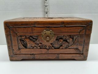 Vintage Hand Carved Detail Wood Trinket Box Made In Hong Kong Cedar 10 X 5 X 5