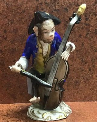 Vintage Aelteste Volkstedt German Porcelain Monkey Band Figurine Cello Player