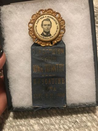 Antique Military 35th Iowa Infantry Reunion Badge Muscatine Iowa Civil War