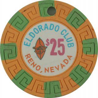 Eldorado Club Reno,  Nv $25 Chip - Drilled - Tcr N5703.  C