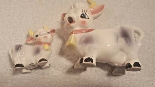 Vtg Porcelain Figural Cow Creamer & Cow Sugar Shaker 1960 