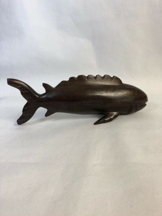 Wooden Fish Figure Carved Heavy 10.  5 " Long Dark Brown Aquatic Ocean Beach Sea
