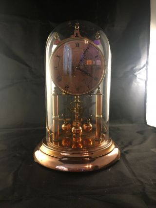 Vintage 400 Day Kieninger Anniversary Torsion Mantel Clock Under Glass Dome