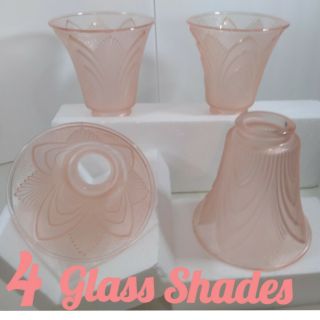 Vintage Pink Etched Frosted Glass Chandelier Shades (4) Houze Convex Glass,  1986