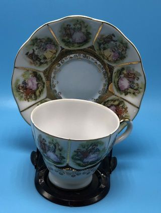 Set Of Vintage Tea Cup And Saucer Ew Japan Featuring Courting Victorian Couple
